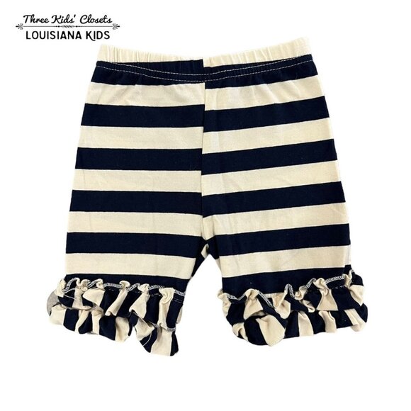 Girls Sz S (2T) Navy & Tan Stripes Ruffle Shorts - Picture 1 of 4